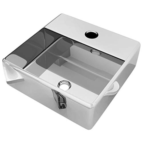 vidaXL Waschbecken mit Wasserhahnloch Aufsatzwaschbecken Waschtisch Waschplatz Handwaschbecken Waschschale Badezimmer 38x30x11,5cm Keramik Silbern
