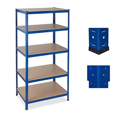 Relaxdays Schwerlastregal, 5 Ebenen, Traglast 1325 kg, Steckregal Keller, Garage, Werkstatt, 180x90x60, Metall/MDF, blau