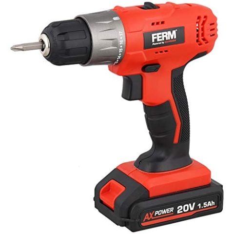 Ferm Akku-Bohrschrauber 20 Volt 1.5 Ah Aluminium Bohrschrauber mit 6 mm Bohrfunktion