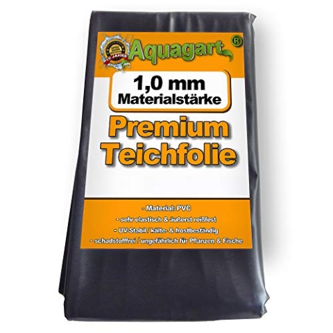 Hochwertige PVC Teichfolie 1,0mm Stärke 6m x 6m I Fisch und Pflanzenfreundlich, UV- und witterungsbeständig I Schwimmteich Folie Gartenteich Teichplane schwarz I Aquagart Garten- und Teichzubehör