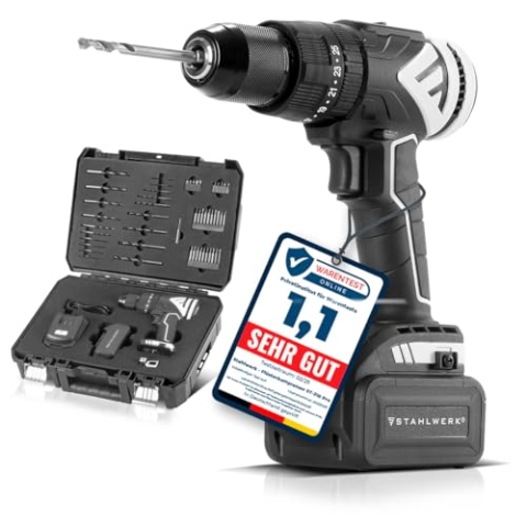 STAHLWERK Akku-Schlagbohrschrauber ASB-20 ST mit 20 Volt-System und Brushless-Technologie Akkuschrauber | Akkubohrer | Bohrschrauber inklusive Akkus, Ladegerät, Maschinenkoffer, Bit- und Bohrer-Set