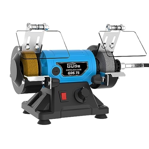 Güde 55231 Doppelschleifer GDS 75 (100 TLG Schleifzubehör-Set, feines Arbeiten durch einstellbare Antriebswelle),Blau