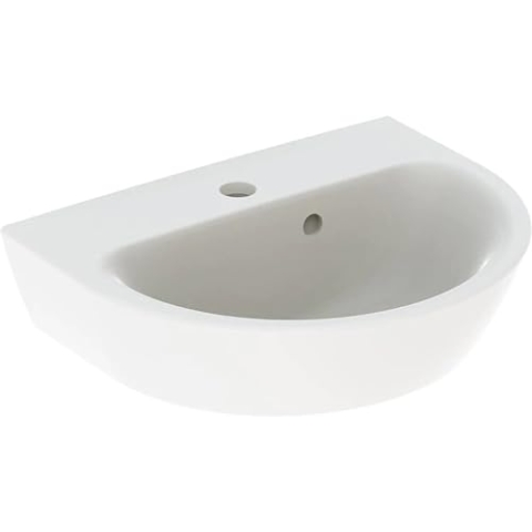 Geberit Renova Handwaschbecken, 1 Hahnloch, asymmetrischer Überlauf, Breite: 45cm, Farbe: Weiß - 500.375.01.1