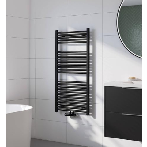 Saqu Badheizkörper Cole Matt Schwarz 60x120 cm 701W - Design Heizkörper Handtuchwärmer Handtuchtrockner Handtuchheizkörper Handtuchheizung Handtuchheizer Badezimmer Heizung