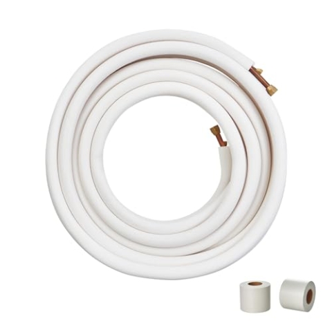 VEVOR 15240 mm Mini-Split-Leitungssatz 9,53 mm und 15,875 mm AD Kupferrohre und dreischichtige Isolierung für Mini-Split-Klimaanlagen-Kältemittel- oder Wärmepumpengeräte und HVAC mit Wickelstreifen.