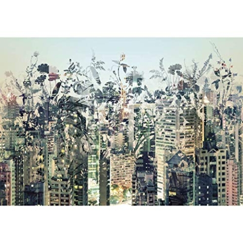 Komar Fototapete URBAN JUNGLE | 368 x 254 cm | Tapete, Wand, Dekoration, Wandbelag, Wandbild, Wanddeko, Skyline, Blumen, Oase | 8-979