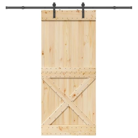 vidaXL Schiebetür mit Beschlag 100x210 cm Massivholz Kiefer, Innentür, Holzschiebetür, Scheunentür, Innenschiebetür, Holz Schiebetür, Innenscheunentür