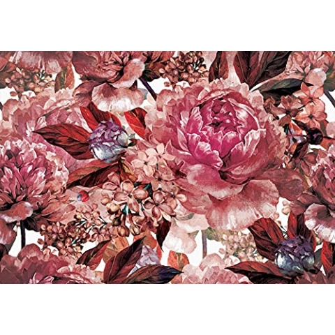 Forwall Fototapete Blumen Aquarell Pfingstrosen Rosen Romantik Moderne Wohnzimmer Schlafzimmer Vlies Tapete Wandtapete UV-Beständig Hohe Auflösung Montagefertig (13529, V8 (368x254 cm) 4 Bahnen)