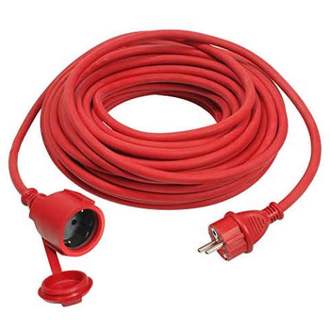 as - Schwabe Gummi-Verlängerungsleitung – 25 m Kabel mit Schutzkontaktstecker, Schutzkontaktkupplung inkl. Schutzkappe "– 230 V / 16 A Verlängerungskabel – IP44 – Made in Germany – Rot, 60373