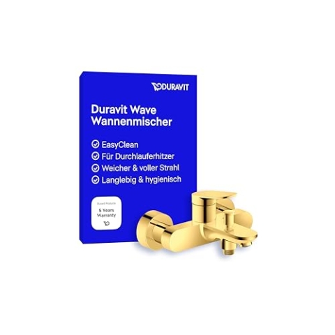 Duravit Wave Wannenarmatur Aufputz für 2 Verbraucher, Einhebel-Wannenmischer mit Keramikmischsystem und Rückflussverhinderer, Gold Poliert