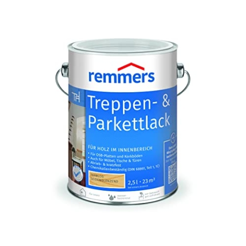 Remmers Treppen- & Parkettlack farblos seidenglänzend, 2,5 Liter, Holz und Parkett Versiegelung für innen, Versiegelungslack zum Streichen, abriebfest