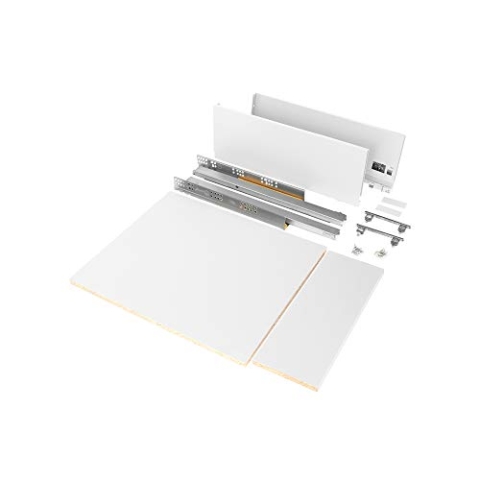 Emuca - Schubladen-Kit für Küche oder bad mit Brettern enthalten und Vollauszugführungen mit sanftes Schließen, 93 mm Höhe für 900 mm Modul und 500 mm Tiefe, Weiß.