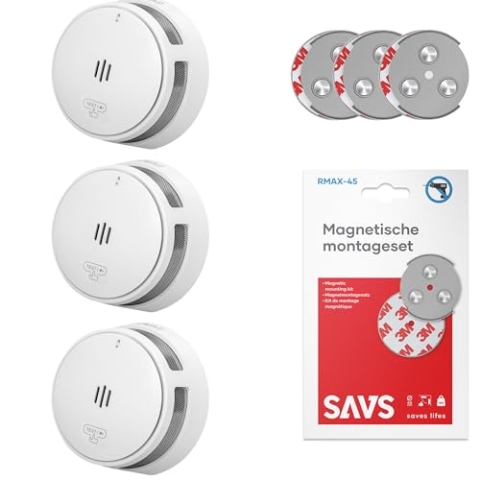 SAVS S10-W WLAN Rauchmelder Vernetzt - RF & WiFi Smart Rauchmelder, LinkSmart Konnektivität für 24 Geräte - Mobil App - Rauchmelder 10 Jahre Batterie - Magnetische Montage ohne Bohren – Weiß - 3er Set