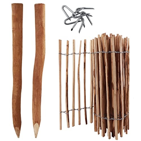 5m Komplett Set Staketenzaun 120cm hoch Lattenabstand 4-6cm mit 5 Holzpfosten 1,5m lang & Krampen Gartenzaun Kastanienzaun aus Haselnuss Langlebiger Holzzaun