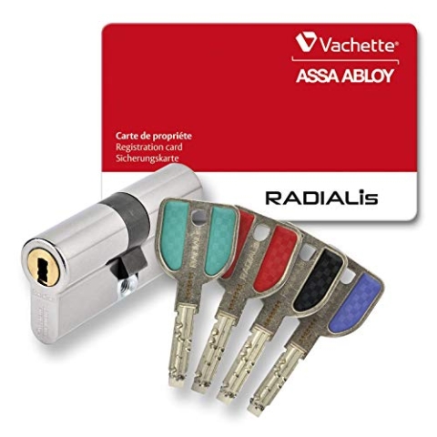 Vachette fonction Funktion Radialis – Zylinderschloss Synkro 32,5 x 32,5 mm, Edelstahl, maximale Sicherheit, für Außentür, Eingangstür – 4 Schlüssel Nicht kopierbar, Grundstückskarte, vernickelt