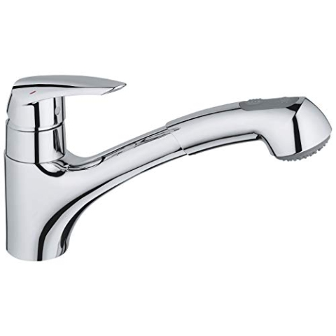 GROHE Eurodisc - Einhand-Spültischbatterie (schwenkbarer Gussauslauf, flexible Anschlussschläuche, Schnell Montage System, Einlochmontage), chrom, 32257001