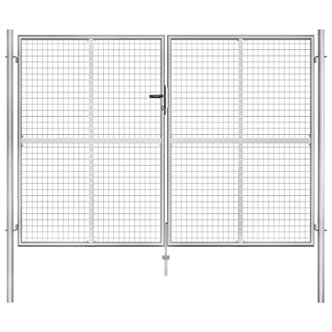 vidaXL Gartentor Gartentür Zauntor Gartenpforte Zauntür Hoftor Gartenzaun Tor Doppeltor Flügeltor Doppelflügeltor Verzinkter Stahl 306x225cm Silbern