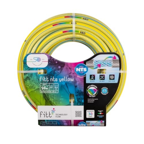 FITT NTS Yellow 1/2" (12,5mm) 50m - Robuster und Flexibler Gartenschlauch in gelber Farbe für eine Intensive Nutzung, mit exklusiven Technologien