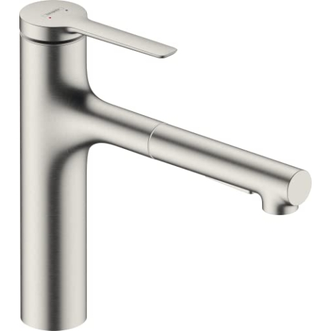 hansgrohe Zesis M33 - Küchenarmatur mit Metall Brause ausziehbar, mit Schlauchbox (sBox), 2 Strahlarten, Wasserhahn Küche mit Auslauf Höhe 160mm, Mischbatterie Küche schwenkbar , Edelstahl Finish