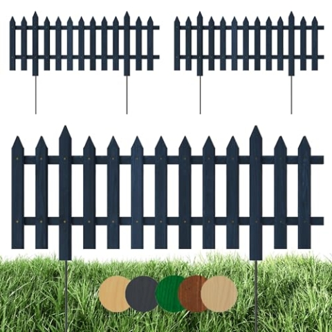 Floranica 3 STK Gartenzaun Vorgartenzaun Steckzaun Friesenzaun Zierzaun Lattenzaun 100 cm lang mit Metallpfosten Zaun für Vorgarten Gemüsebeete Höhe 40cm Anthrazit
