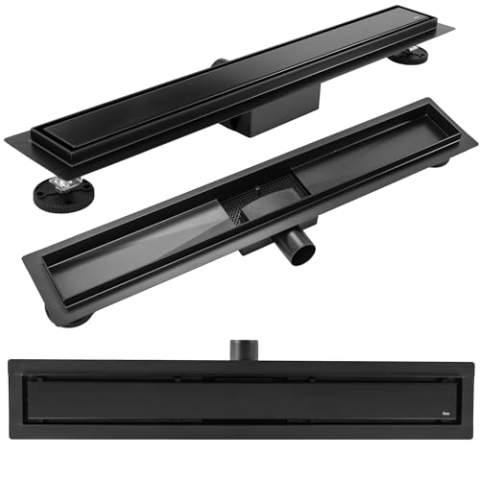 Rea Duschrinne Neox Schwarz Matt 90 Edelstahl Duschablauf Siphon Bodenablauf für Badezimmer Dusche Bodenablauf (Mattschwarz)