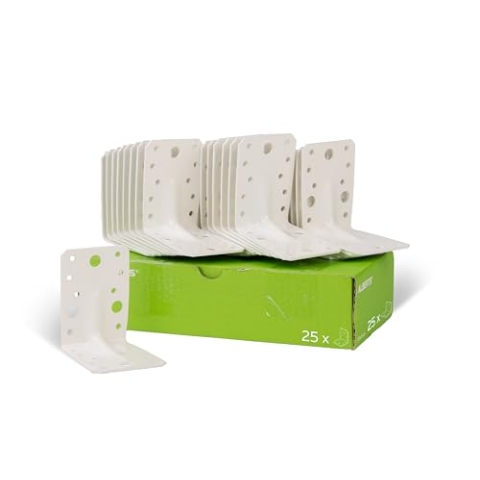 Alberts 846671 Schwerlast-Winkelverbinder mit Sicke | verzinkt, weiß kunststoffbeschichtet | 90 x 90 x 65 mm | 25er Set