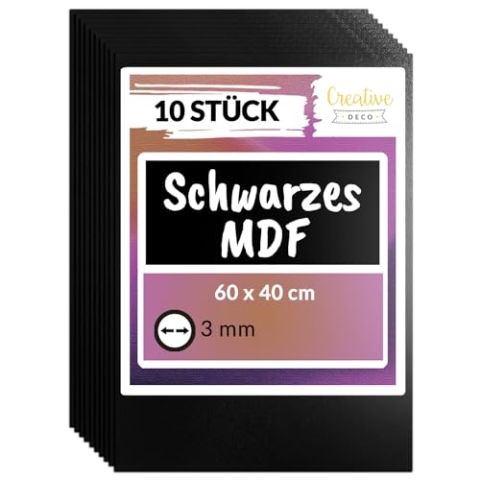 Creative Deco 10 x Schwarze MDF Platten | 600 x 400 x 3 mm | Dünne Holz-Platten | Perfekt für Laser, CNC Router, Modellierung, Laubsäge