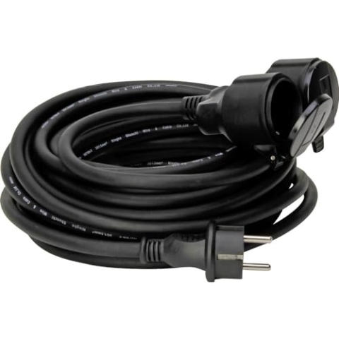Kopp Verlängerungskabel 10m IP44 I Stromkabel mit 2-fach Schutzkontakt-Gummi Kupplung für den Außenbereich I Stromkabel Verlängerung für Garten + Terrasse mit Eurostecker I Schwarz – 145211048