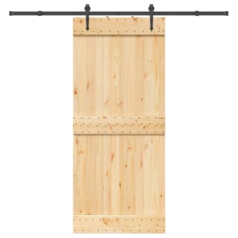 vidaXL Schiebetür mit Beschlag 90x210 cm Massivholz Kiefer, Innentür, Holzschiebetür, Scheunentür, Innenschiebetür, Holz Schiebetür, Innenscheunentür