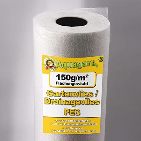 Aquagart Unkrautvlies weiß - 150g PES Drainagevlies I Schutz vor Unkraut I Gartenvlies & Unkrautsperre I Wasserdurchlässige Unkrautfolie I Schutzvlies für Garten & Teich 1m breit (150m2 Vlies)