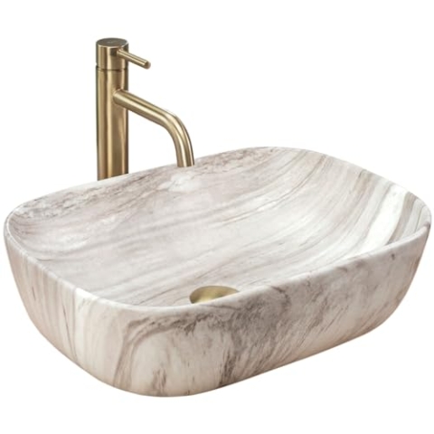 Rea Aufsatzwaschbecken Belinda Ash Waschtisch Handwaschbecken Waschschale Waschbecken für Badezimmer aus hochwertiger Keramik 33 x 46 x 13,5 cm (Steinimitation)