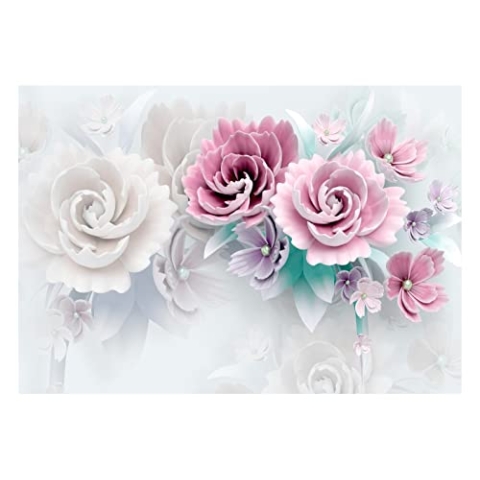 WallArena - Vlies Fototapete Blumen 3D Pastell Romantisch 368x254 cm - Fototapeten - Tapeten - für Wohnzimmer Schlafzimmer - Vliestapete Wandtapete Tapete 3D Effekt- inkl. Kleister