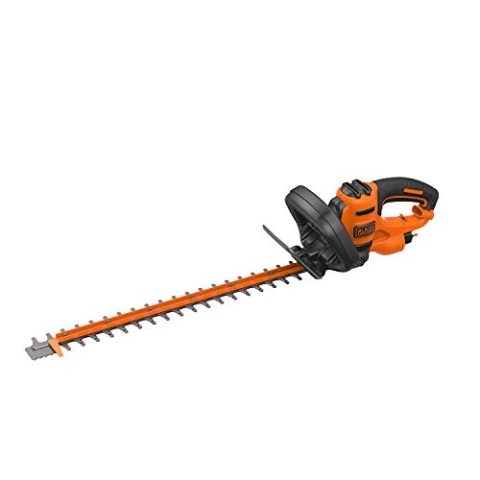 Black+Decker + Decker Elektro-Heckenschere (500W, 55 cm Schwertlänge, 22 mm Schnittstärke, Bügel-Zweithandgriff und transparentem Handschutz, für große Hecken) BEHTS401-QS Multicolor
