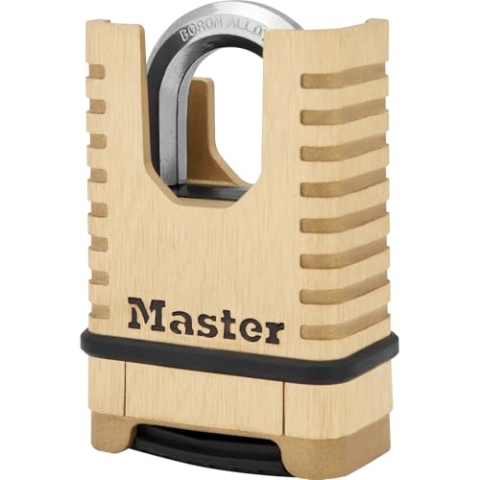 MASTER LOCK Hochleistungsvorhängeschloss aus Massivmessing [Zahlenschloss] M1177EURD – rostbeständig, sehr widerstandsfähig und wasserfest