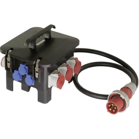 as - Schwabe Baustromverteiler – CEE-Stecker 400V/63A/5-polig, ca. 43 kW - Starkstrom Adapter - 3 x Schutzkontaktsteckdose, 3 x CEE 400V/16A/5-polig, 3 x 400V/32A/5-polig – Made Germany – IP44, 60561
