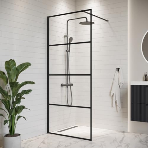 Badplaats B.V. Duschwand Essos 90 x 200cm Glas Duschabtrennung Schwarz - Walk-In Dusche Nano Duschtrennwand