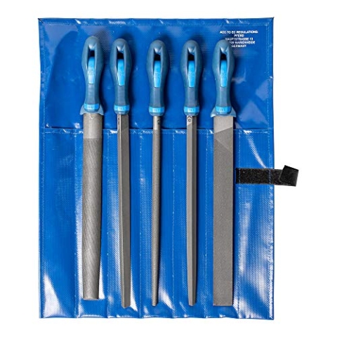 PFERD Werkstattfeilen-Set in PVC-Rolltasche, 5 Feilen, Kreuzhieb H2, 300mm, 11800552 – für universelle Schrupp- und Schlichtarbeiten geeignet