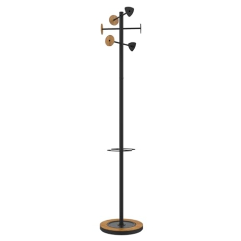 Unilux BORA BAMBOO Standgarderobe schwarz-bambus, 6 Kleiderhaken, Schirmhalter und Abtropfschale