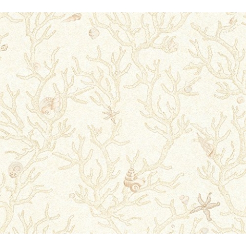 VERSACE WALLPAPER Vliestapete Les Etoiles de la Mer Luxustapete mit Korallen und Muscheln 10,05 m x 0,70 m beige creme metallic Made in Germany 344961 34496-1