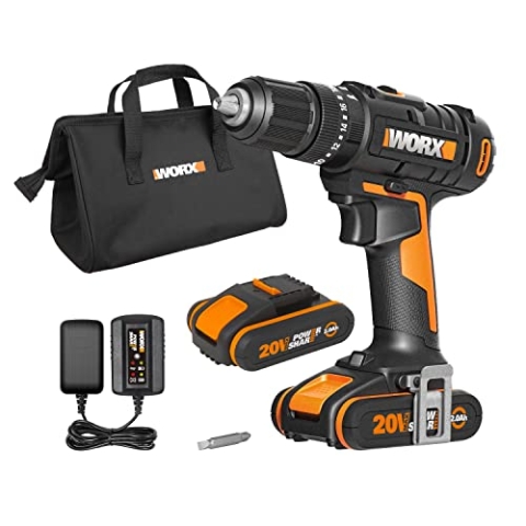 WORX WX370.1 Akku Schlagbohrschrauber 20V - 50Nm, 2-Gang-Getriebe & LED-Licht - zum Schrauben, Bohren & Schlagbohren – 2x 2Ah Akkus & Ladegerät, 13 mm