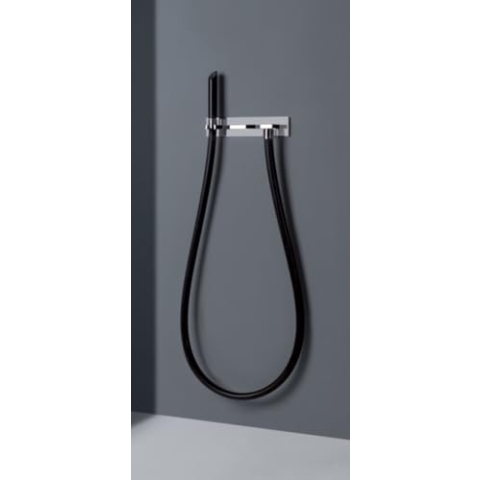 Gessi Water Tube Kneipp, Fertigmontageset für Kneipp-Schlauch schwarz mit Kunststoff-Brause, Version mit Absperrventil, Brausehalter und Anschlussbogen, 32941, Farbe: Chrom