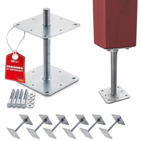 SOTECH 6er Set Pfostenträger 160 x 160 x 250 mm Gewinde M24 Stahl feuerverzinkt Anker höhenverstellbar Bodenfuß zum aufschrauben Witterungsbeständig