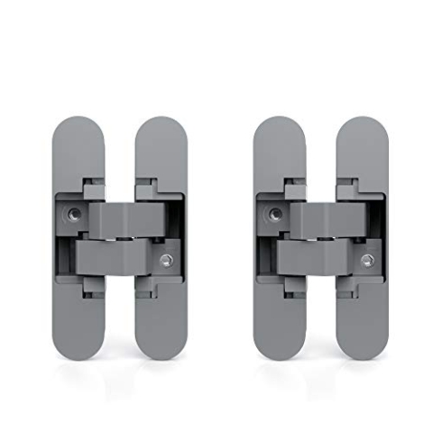 Emuca - Verdecktes Scharnier für Eingangstüren, Set aus 2 nicht sichtbaren Scharnieren für schwere Türen, Last 80 kg, 180°-Öffnung, Zamak, Metallic-Grau