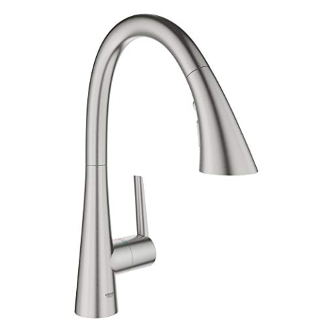 GROHE Zedra, Küchenarmatur 3 Strahlarten (Wasserhahn Küche mit ausziehbarer Brause, 360° schwenkbar, wassersparend dank variabler Mengenbegrenzung, einfache Spülbecken-Montage), edelstahl, 32294DC2