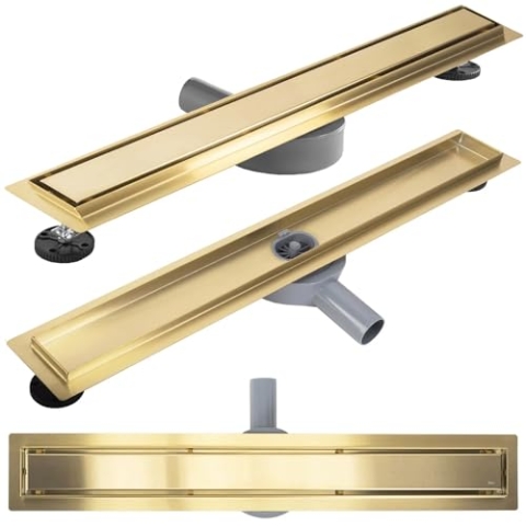 Rea Duschrinne Neox pro Brush Gold 90 Edelstahl Duschablauf Siphon Bodenablauf für Badezimmer Dusche Bodenablauf (Gold gebürstet)