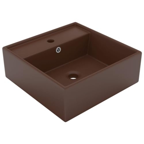 vidaXL Luxus Waschbecken Überlauf Waschtisch Aufsatzwaschbecken Waschplatz Handwaschbecken Aufsatzwaschtisch Quadratisch Matt Dunkelbraun 41x41cm Keramik