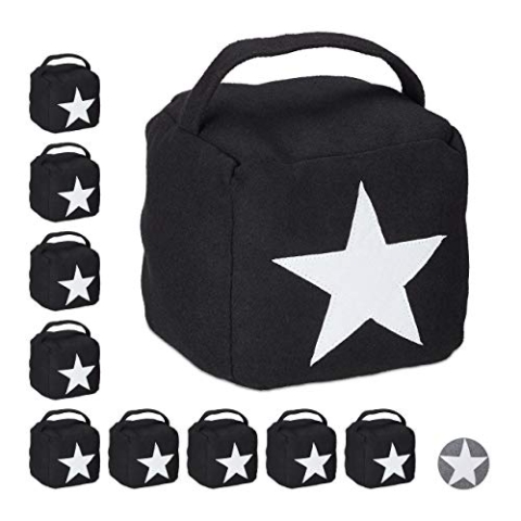 10 x Türstopper Stern, Türpuffer Stoff, Türsack Boden, hoch, mit Griff, dekorativ, HxBxT: 20 x 15 x 15 cm, schwarz