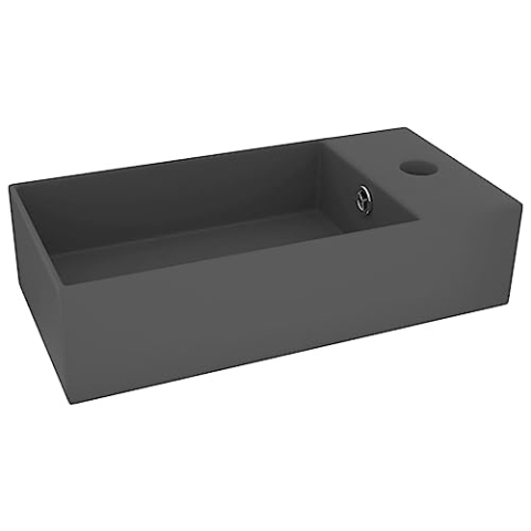 vidaXL Badezimmer Waschbecken mit Überlauf Aufsatzwaschbecken Waschtisch Badbecken Waschplatz Keramikbecken Handwaschbecken Keramik Matt Dunkelgrau