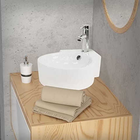 ML-Design Waschbecken Eck aus Keramik in Weiß, 45x36x13 cm, Rund, Wandmontage/Aufsatzwaschbecken, Eckwaschbecken mit Überlauf, Hängewaschbecken Waschtisch Waschschale Waschplatz Handwaschbecken
