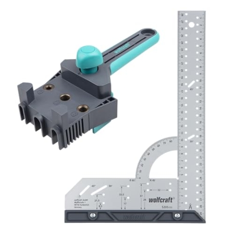 wolfcraft Projekt-Set "Messen und Dübeln" - 8655000-2 clevere Helfer für Dübelverbindungen - Meisterdüber und Universalwinkel - für Möbelbau 300 mm Skala Metallausführung